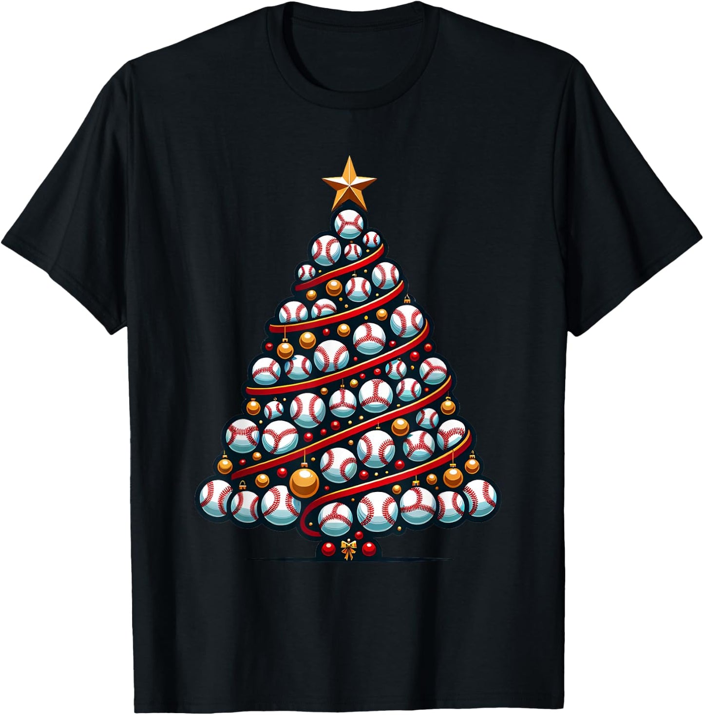 Baseball Christmas Tree For Sports Lovers Player T-Shirt - T-Shirt | Black