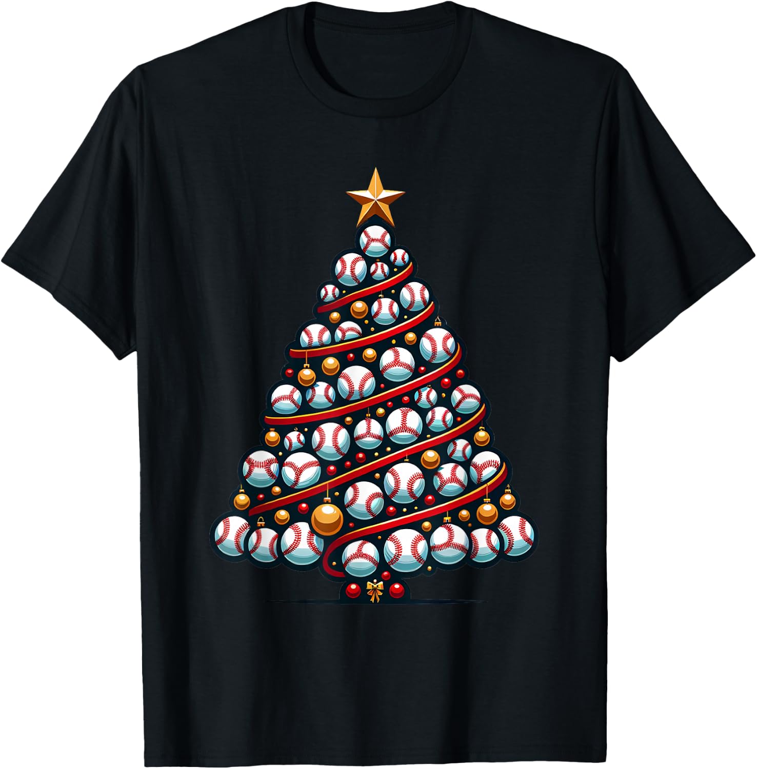 Baseball Christmas Tree For Sports Lovers Player T-Shirt - T-Shirt | Black