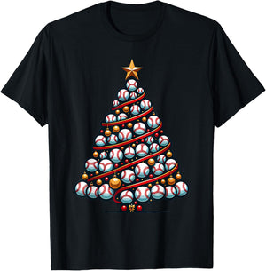 Baseball Christmas Tree For Sports Lovers Player T-Shirt - T-Shirt | Black