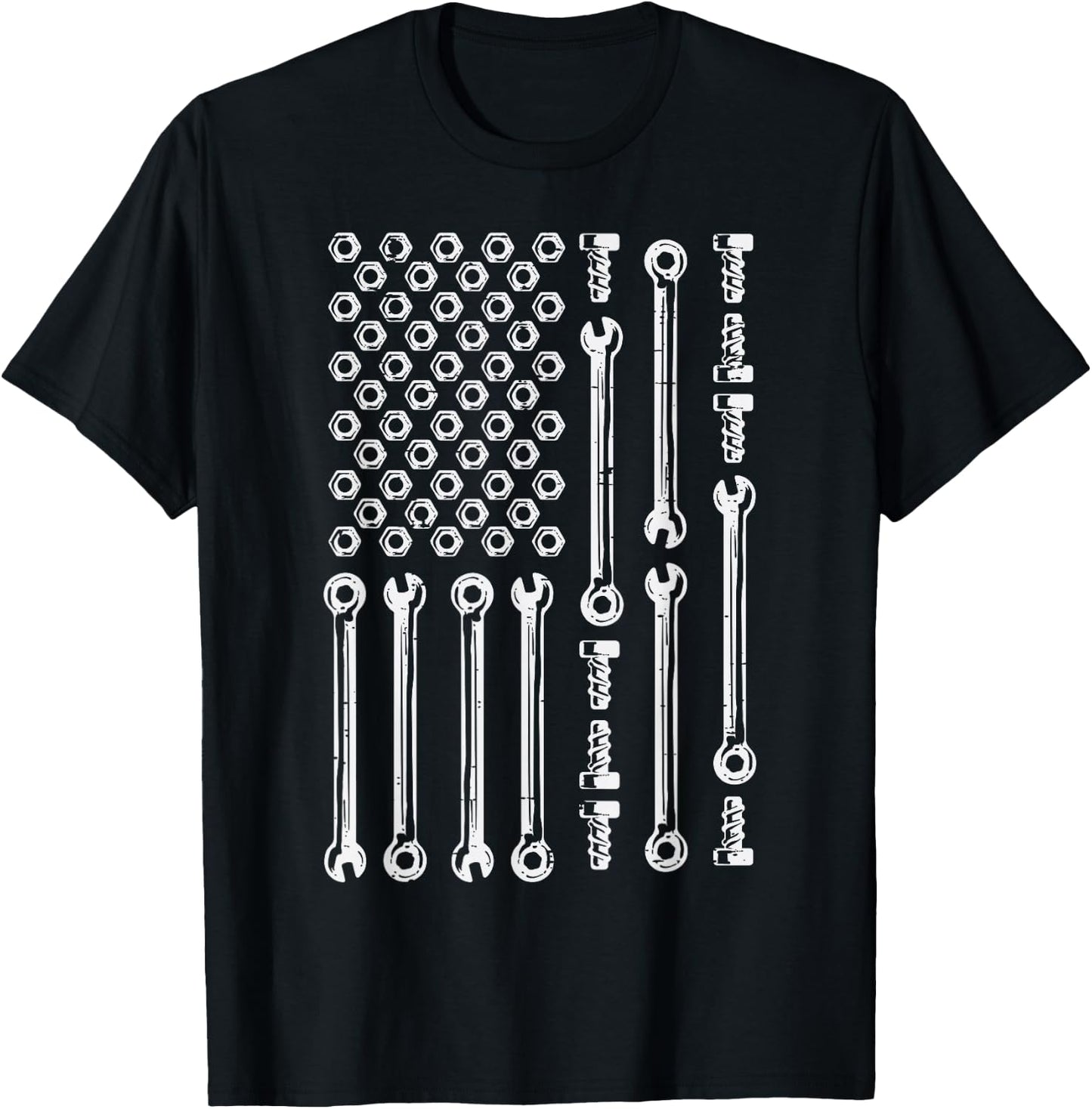 USA Flag Wrenches Car Auto Mechanic Garage Patriotic Men Dad T-Shirt - T-Shirt | Black