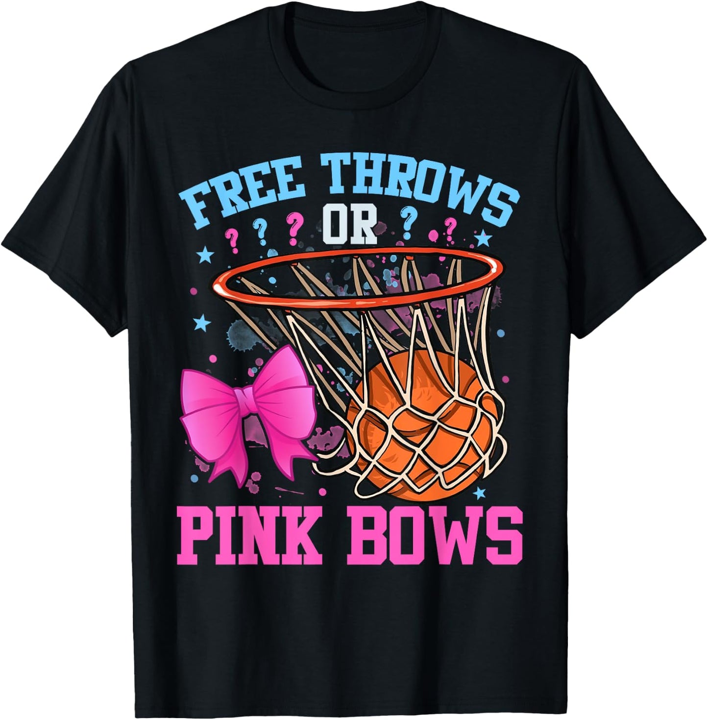 Free Throws or Pink Bows Pregnancy Basketball Pink or Blue T-Shirt - T-Shirt | Black