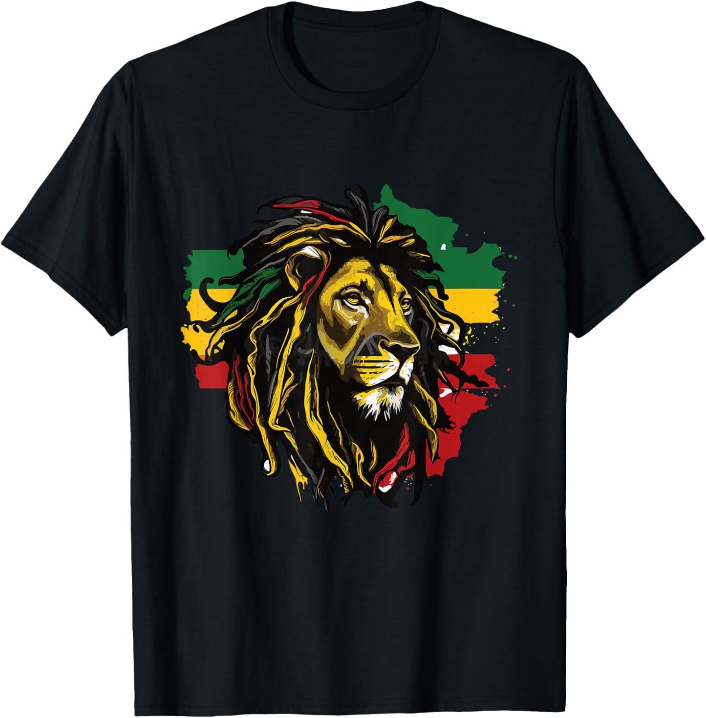 Jamaican Lion Jamaican Rasta Flag Lion Of Judah Reggae Music T-Shirt - T-Shirt | Black