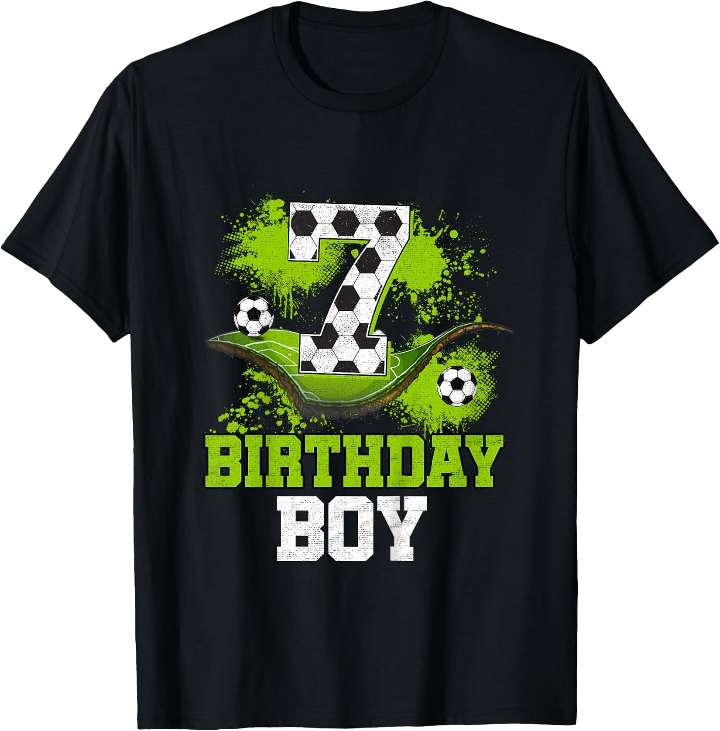 Kids 7th Birthday Boy Kids Soccer Birthday Decorations T-Shirt - T-Shirt | Black