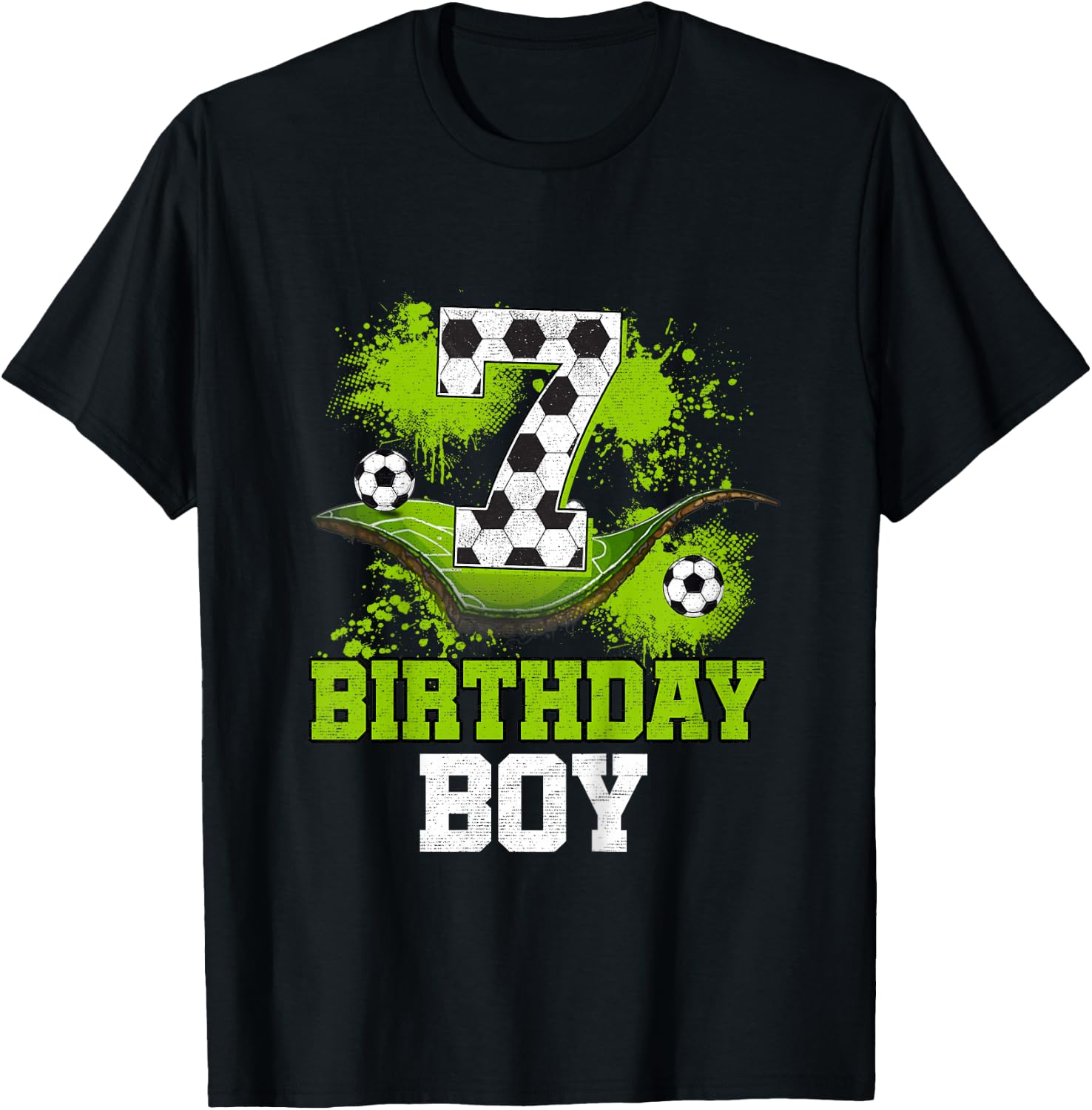 Kids 7th Birthday Boy Kids Soccer Birthday Decorations T-Shirt - T-Shirt | Black