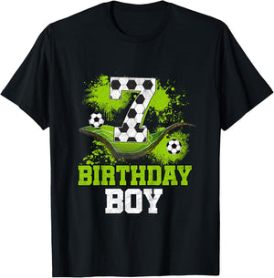 Kids 7th Birthday Boy Kids Soccer Birthday Decorations T-Shirt - T-Shirt | Black
