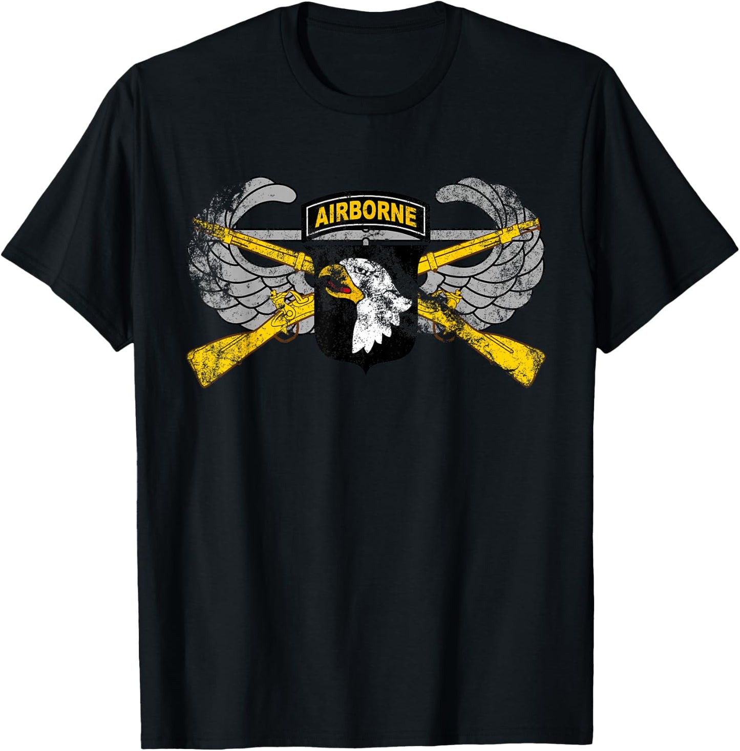 101st Airborne Patch - Infantry Rifles and Air Assault Wings T-Shirt - T-Shirt | Black