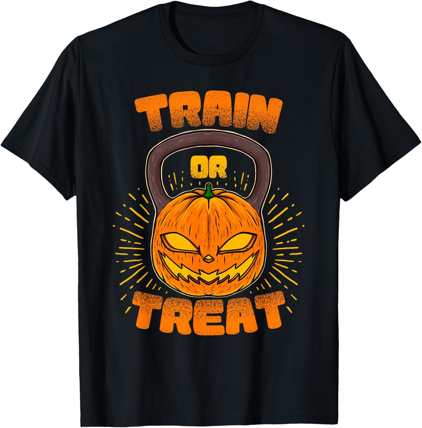 Train or Treat Pumpkin Kettlebell Gym Workout Halloween T-Shirt - T-Shirt | Black