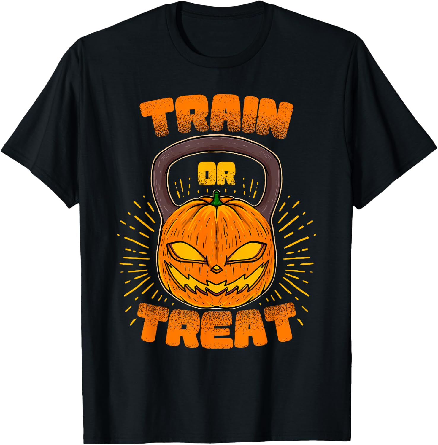 Train or Treat Pumpkin Kettlebell Gym Workout Halloween T-Shirt - T-Shirt | Black