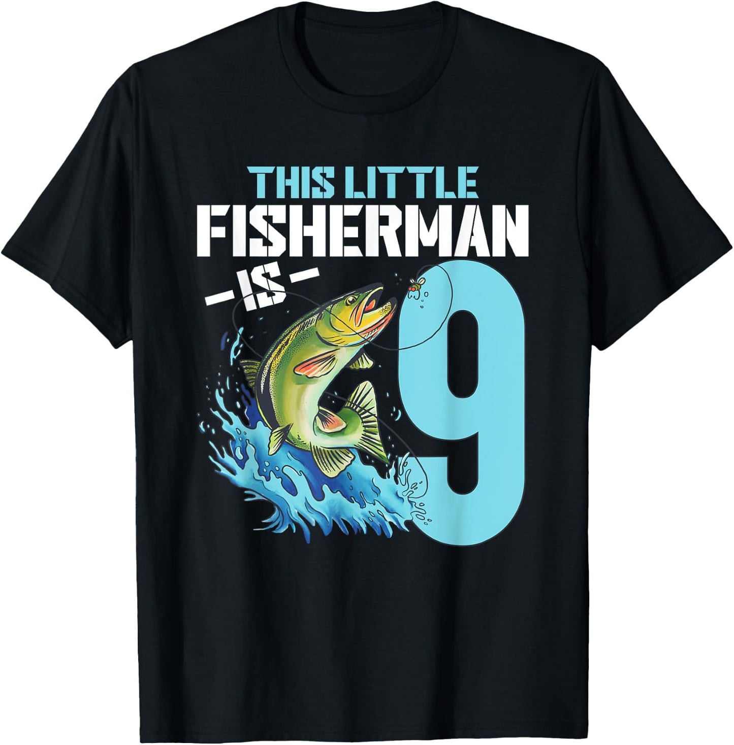 Boys Fishing Birthday Shirt 9 Year Old Boy Fisherman Kids T-Shirt - T-Shirt | Black