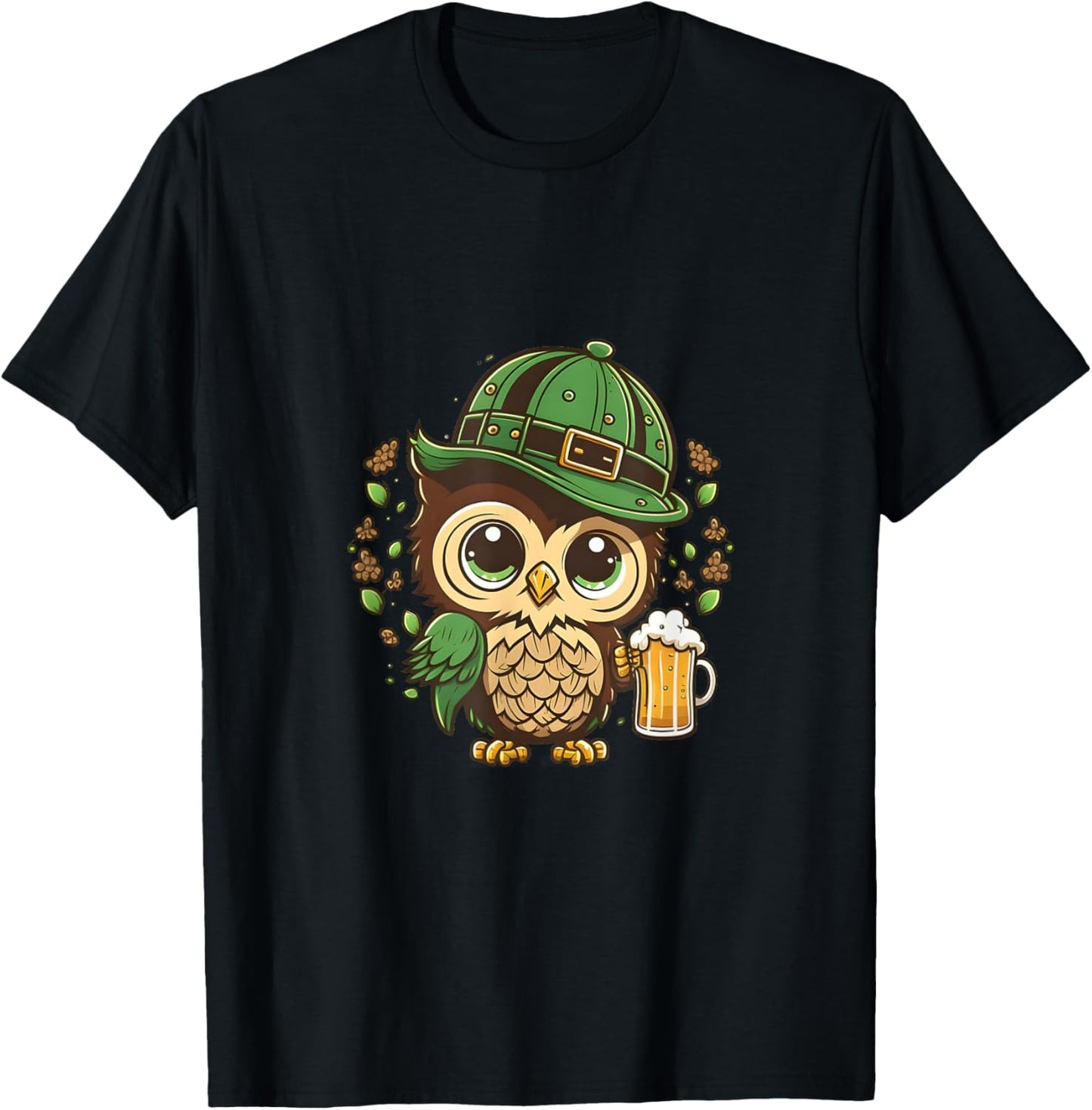 Happy St. Patrick's Day Owl Bird Beer St Pat T-Shirt - T-Shirt | Black