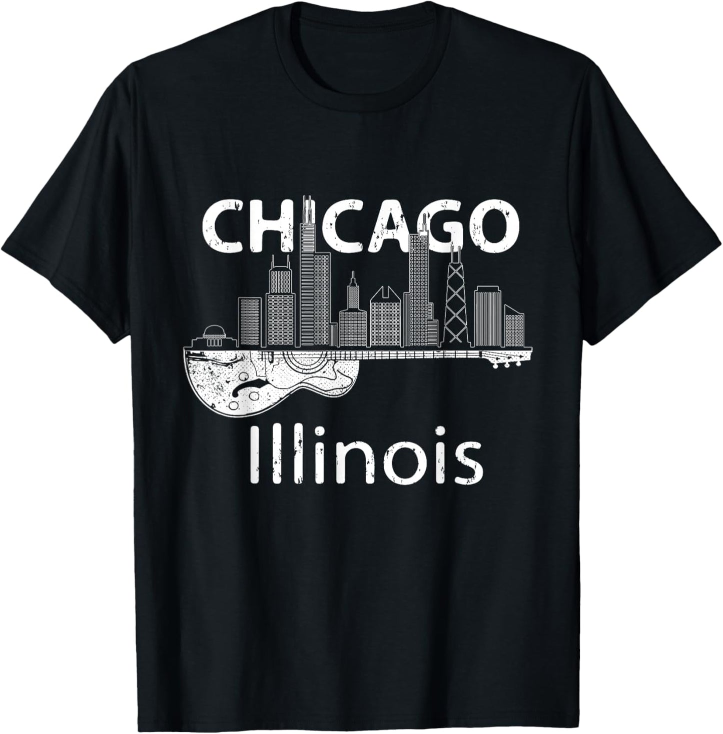 Chicago Souvenir Men Illinois Music Electric Guitar T-Shirt - T-Shirt | Black