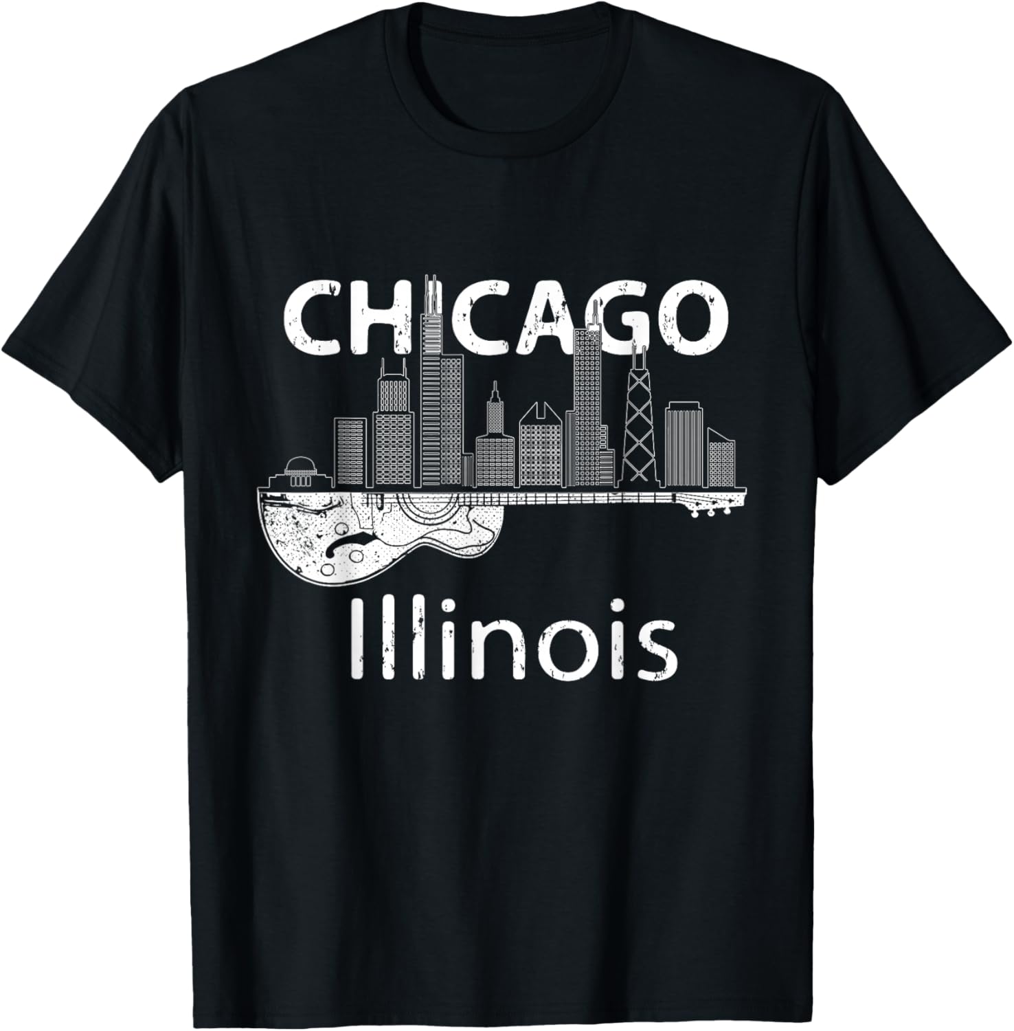 Chicago Souvenir Men Illinois Music Electric Guitar T-Shirt - T-Shirt | Black