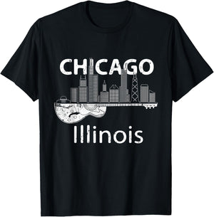 Chicago Souvenir Men Illinois Music Electric Guitar T-Shirt - T-Shirt | Black