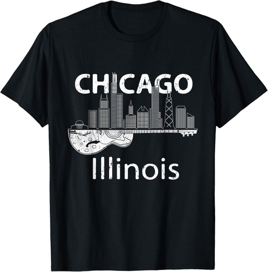 Chicago Souvenir Men Illinois Music Electric Guitar T-Shirt - T-Shirt | Black