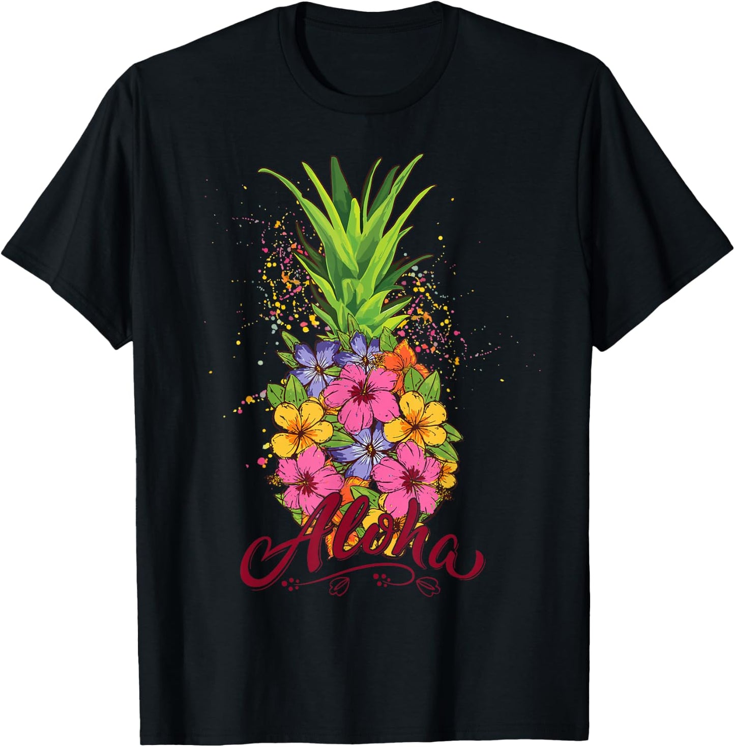 Hawaiian-Shirt Aloha Hawaii Kids Girl Women Pineapple Floral T-Shirt - T-Shirt | Black