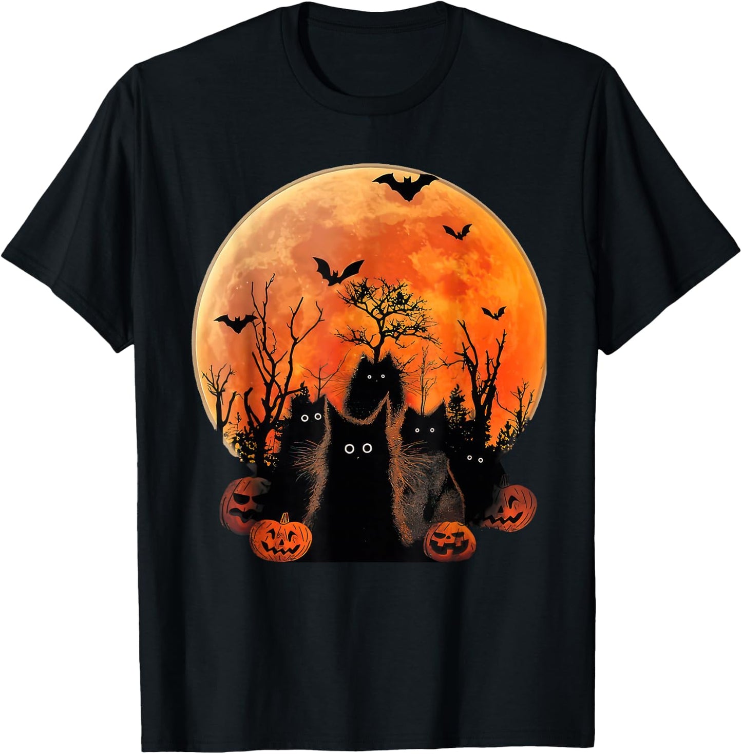 Black Cats Full Moon Funny Animal Pet Lover Halloween T-Shirt - T-Shirt | Black