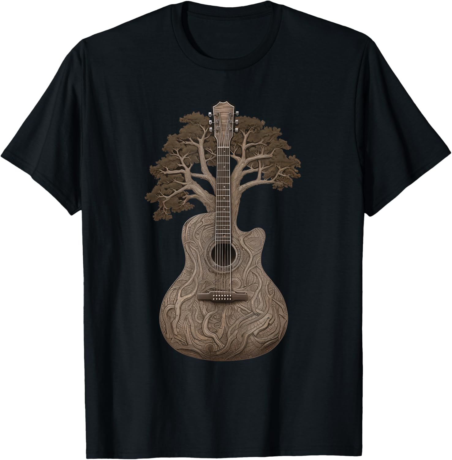 Harmonious Tree of Life Acoustic Guitar T-Shirt - T-Shirt | Black