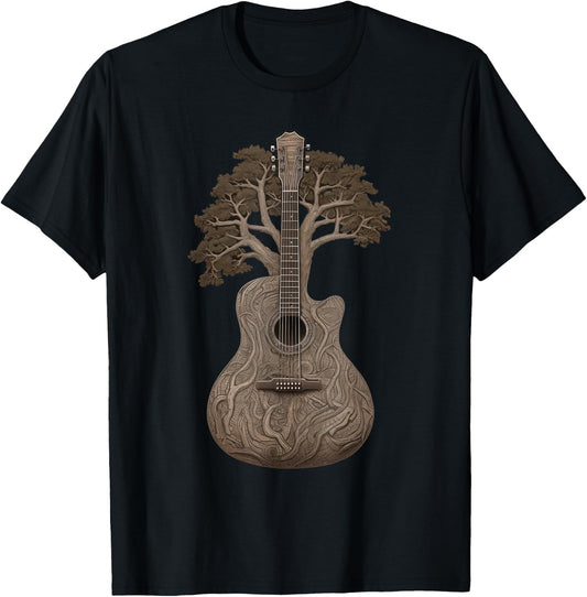 Harmonious Tree of Life Acoustic Guitar T-Shirt - T-Shirt | Black