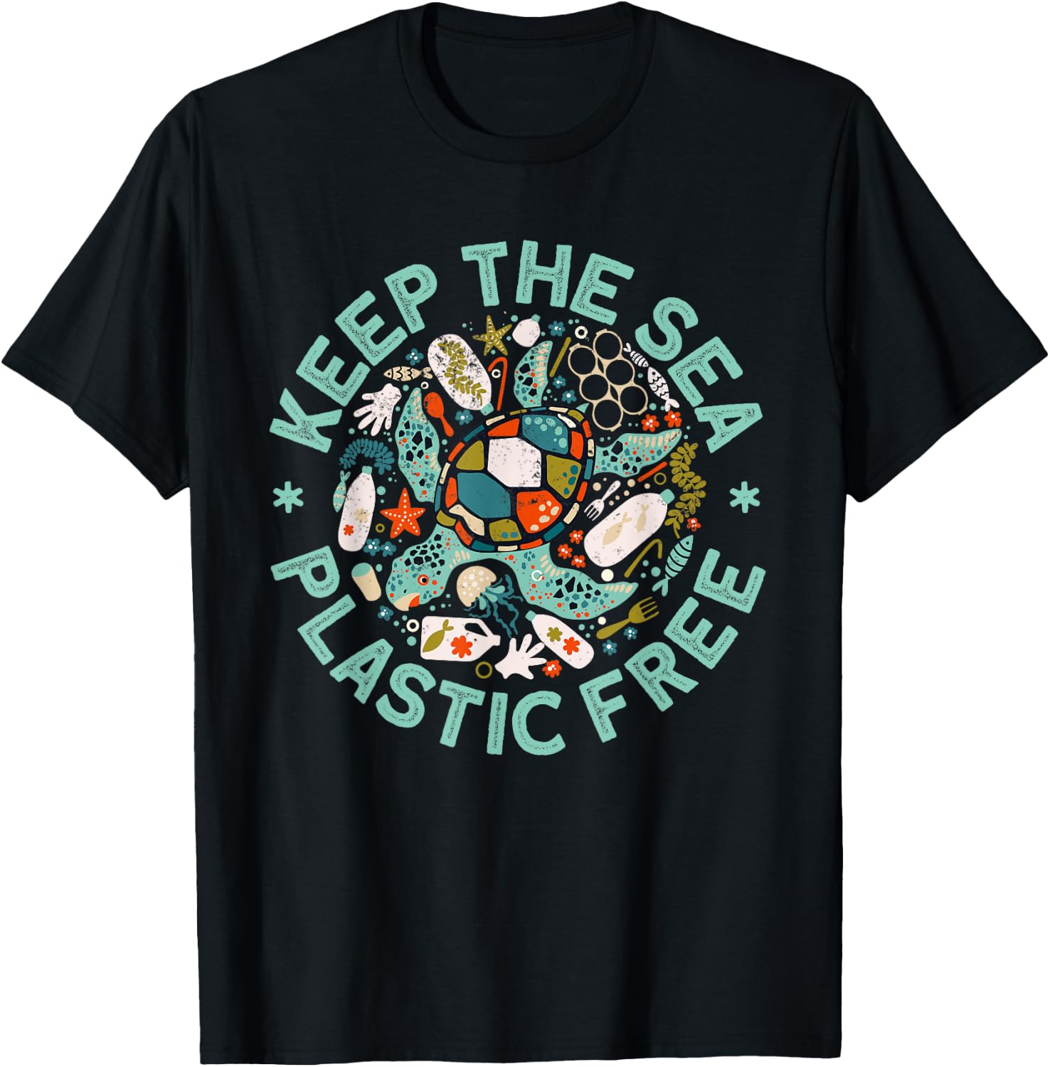 Keep The Sea Plastic Free Save Turtles Ocean Conservation T-Shirt - T-Shirt | Black