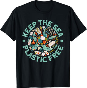 Keep The Sea Plastic Free Save Turtles Ocean Conservation T-Shirt - T-Shirt | Black