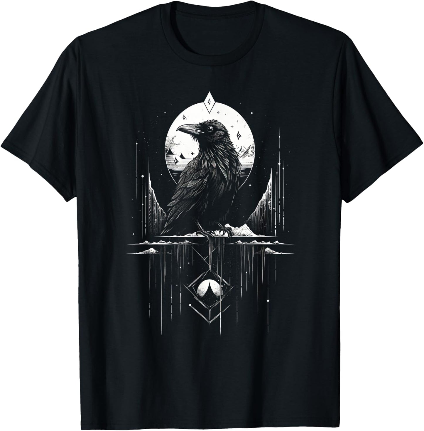 Raven Crow Dark Bird Witchcraft Omens Midnight T-Shirt - T-Shirt | Black