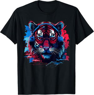 Sound Activated Audio Waveforms Concerts Party Tiger Decor T-Shirt - T-Shirt | Black