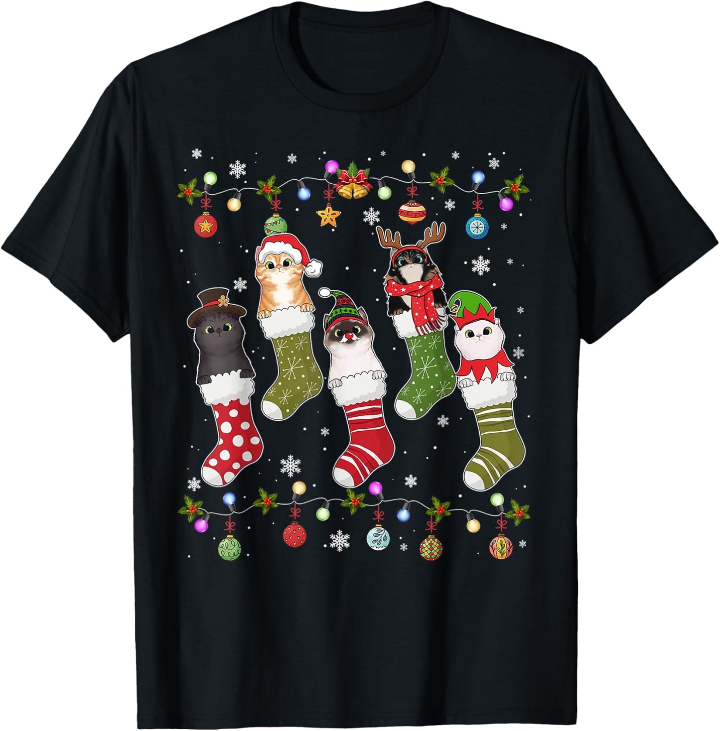 Meow-ry Christmas Funny Cat Pajama for the Whole Family Xmas Women Kids T-Shirt - T-Shirt | Black