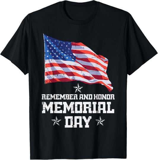 Memorial Day America Flag Remember Honor Men Women Kids Teen T-Shirt - T-Shirt | Black