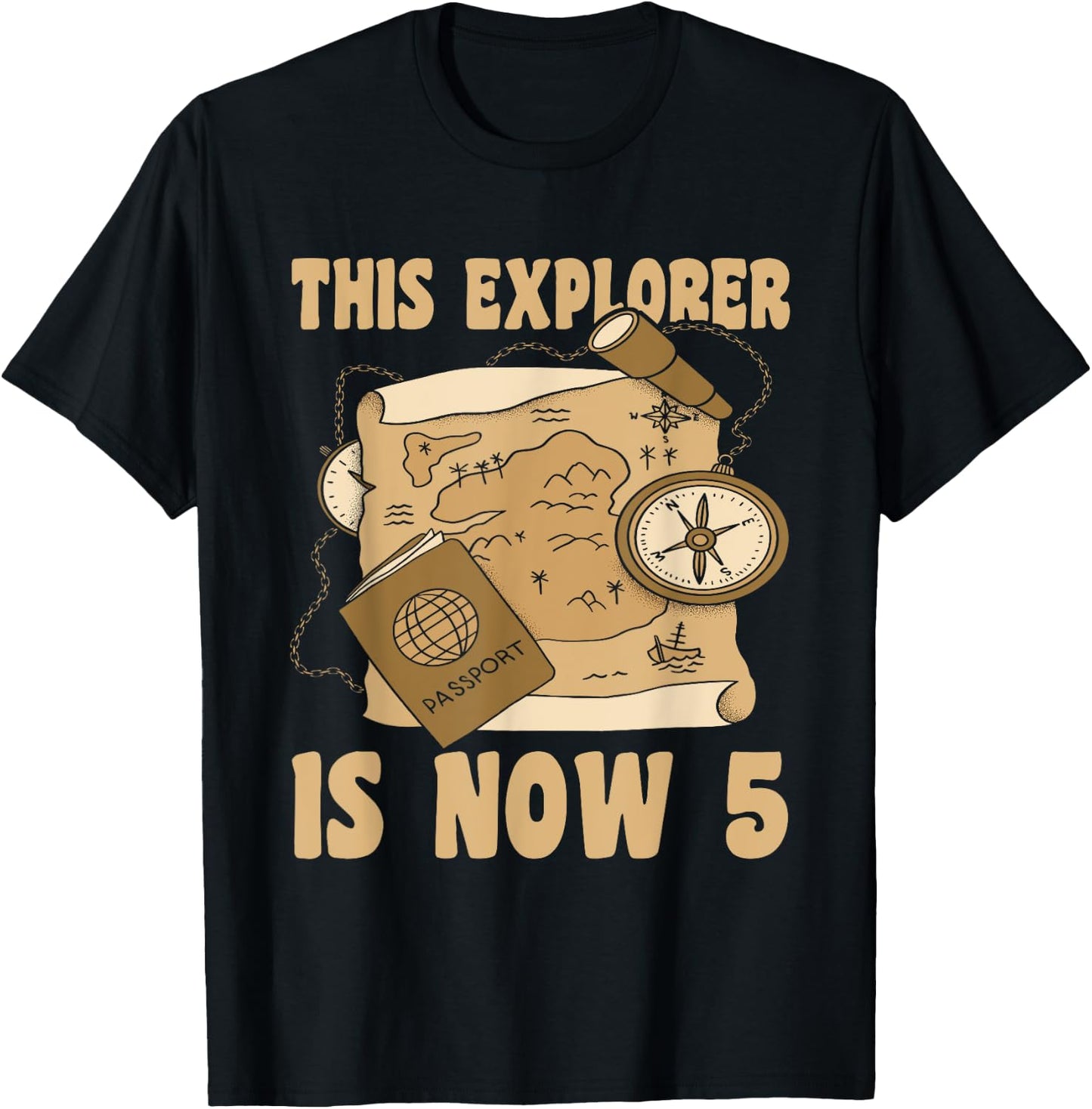 Happy 5 Birthday 5 Year Old Explore Explorer 5th Birthday T-Shirt - T-Shirt | Black