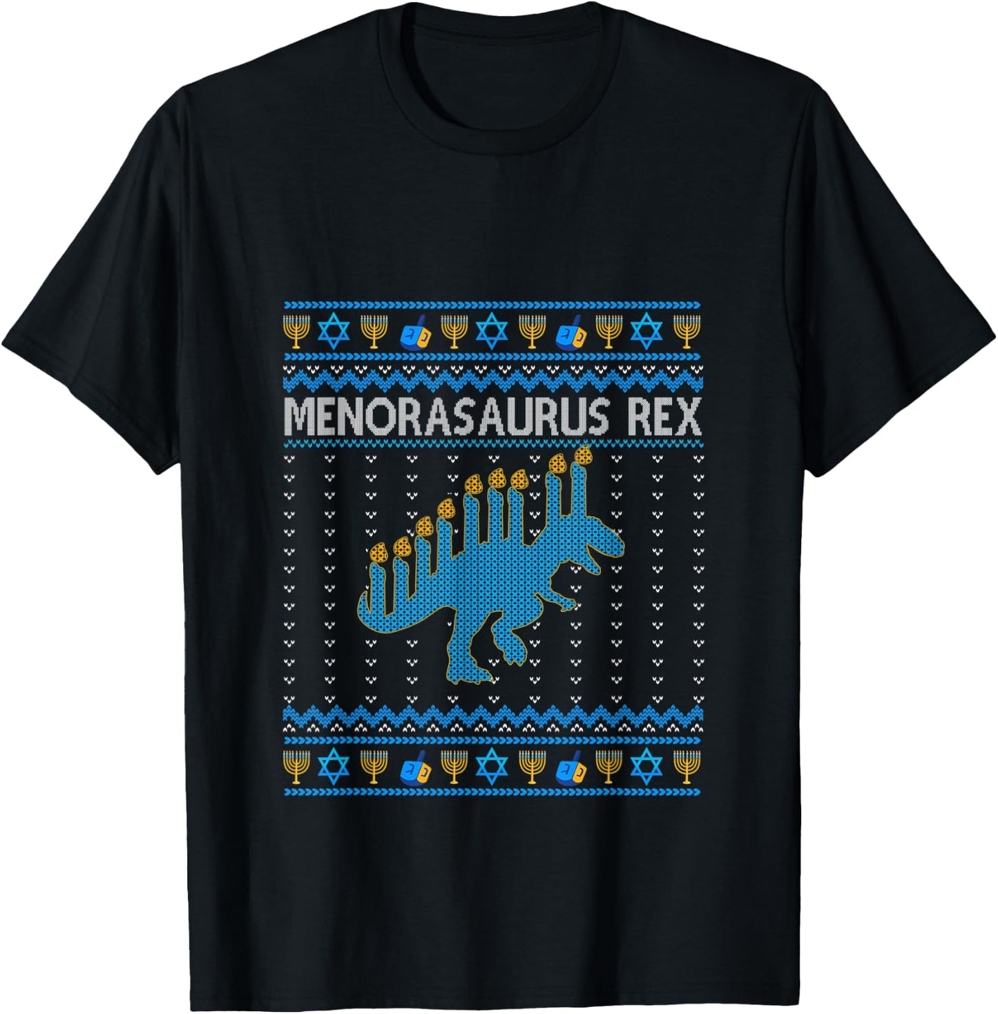 Menorasaurus Rex Trex Menorah Ugly Hanukkah Funny christ T-Shirt - T-Shirt | Black