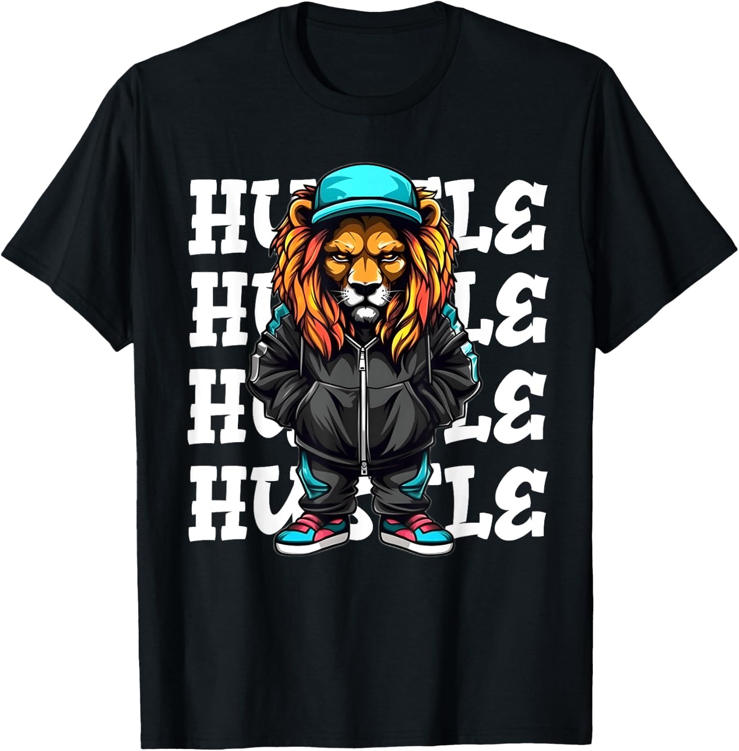 Hip Hop Lion Hustle Money Urban Animal Streetwear Boys T-Shirt - T-Shirt | Black