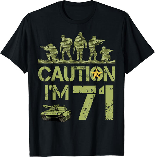 71st Birthday Military I'm 71 Year Old Soldier Camo Birthday T-Shirt - T-Shirt | Black