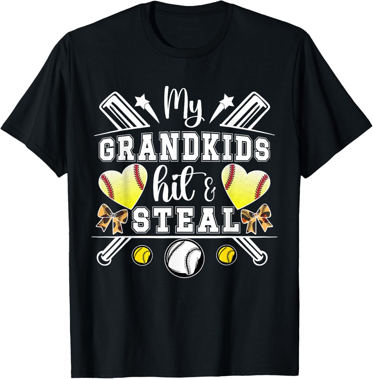 My Grandkids Hit & Steal Baseball Softball Grandma T-Shirt - T-Shirt | Black