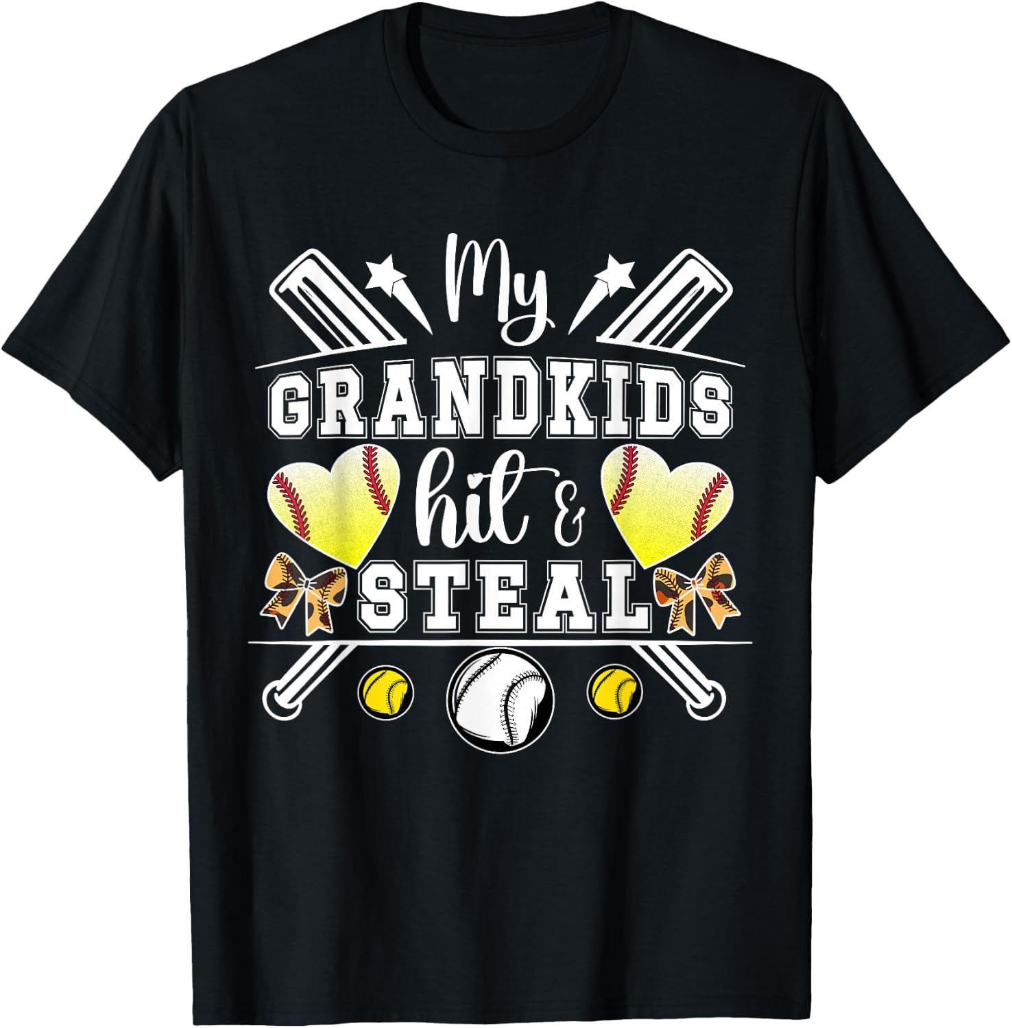 My Grandkids Hit & Steal Baseball Softball Grandma T-Shirt - T-Shirt | Black