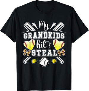 My Grandkids Hit & Steal Baseball Softball Grandma T-Shirt - T-Shirt | Black