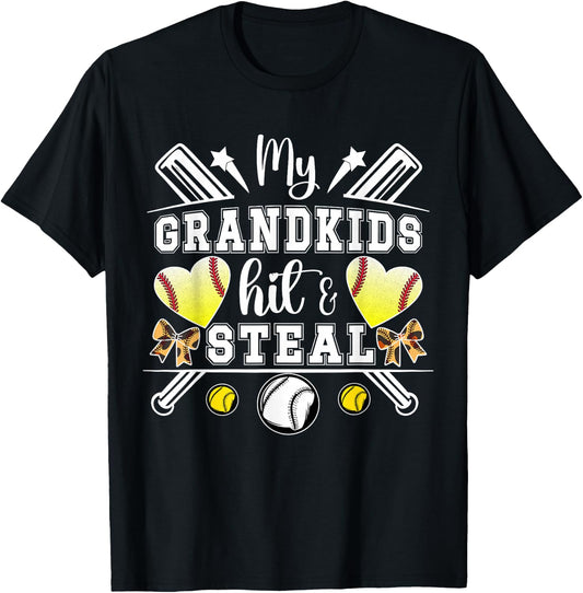 My Grandkids Hit & Steal Baseball Softball Grandma T-Shirt - T-Shirt | Black