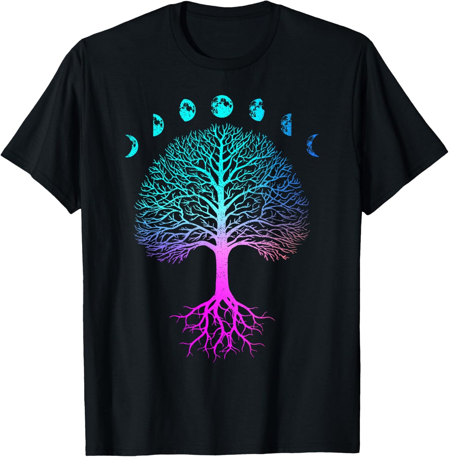 Tree of Life Phases of the Moon Vintage Retro Yoga Gift T-Shirt - T-Shirt | Black
