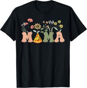 Mama Birthday Pizza Theme Birthday Pizza Lover Party T-Shirt - T-Shirt | Black