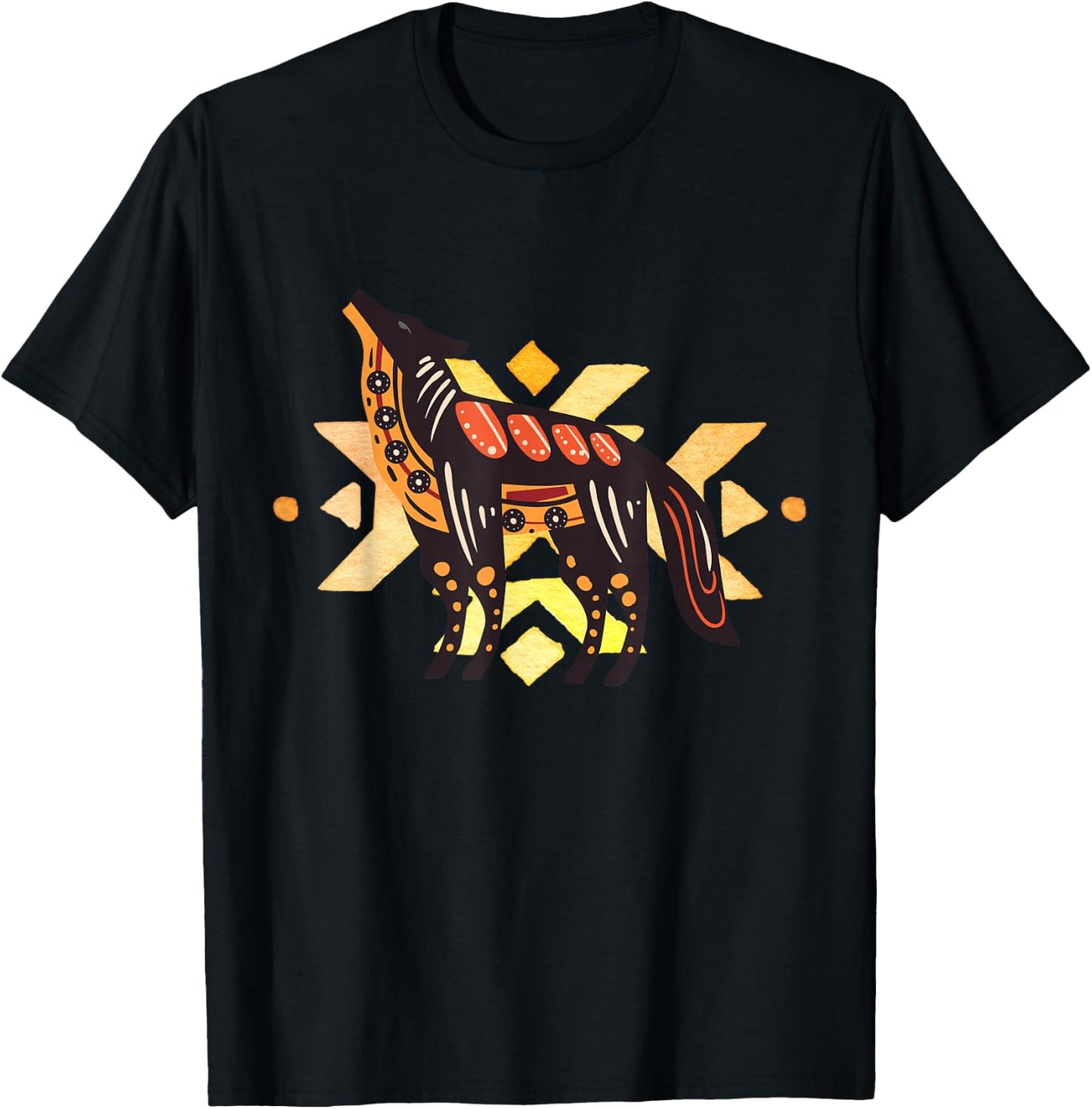 Native American Indian Coyote Wolf Tribal Style Southwest T-Shirt - T-Shirt | Black