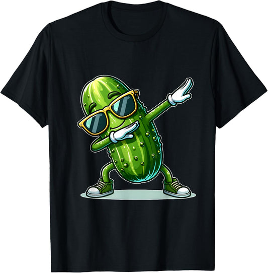 Dabbing Pickle Cucumber Funny Pickle T-Shirt - T-Shirt | Black