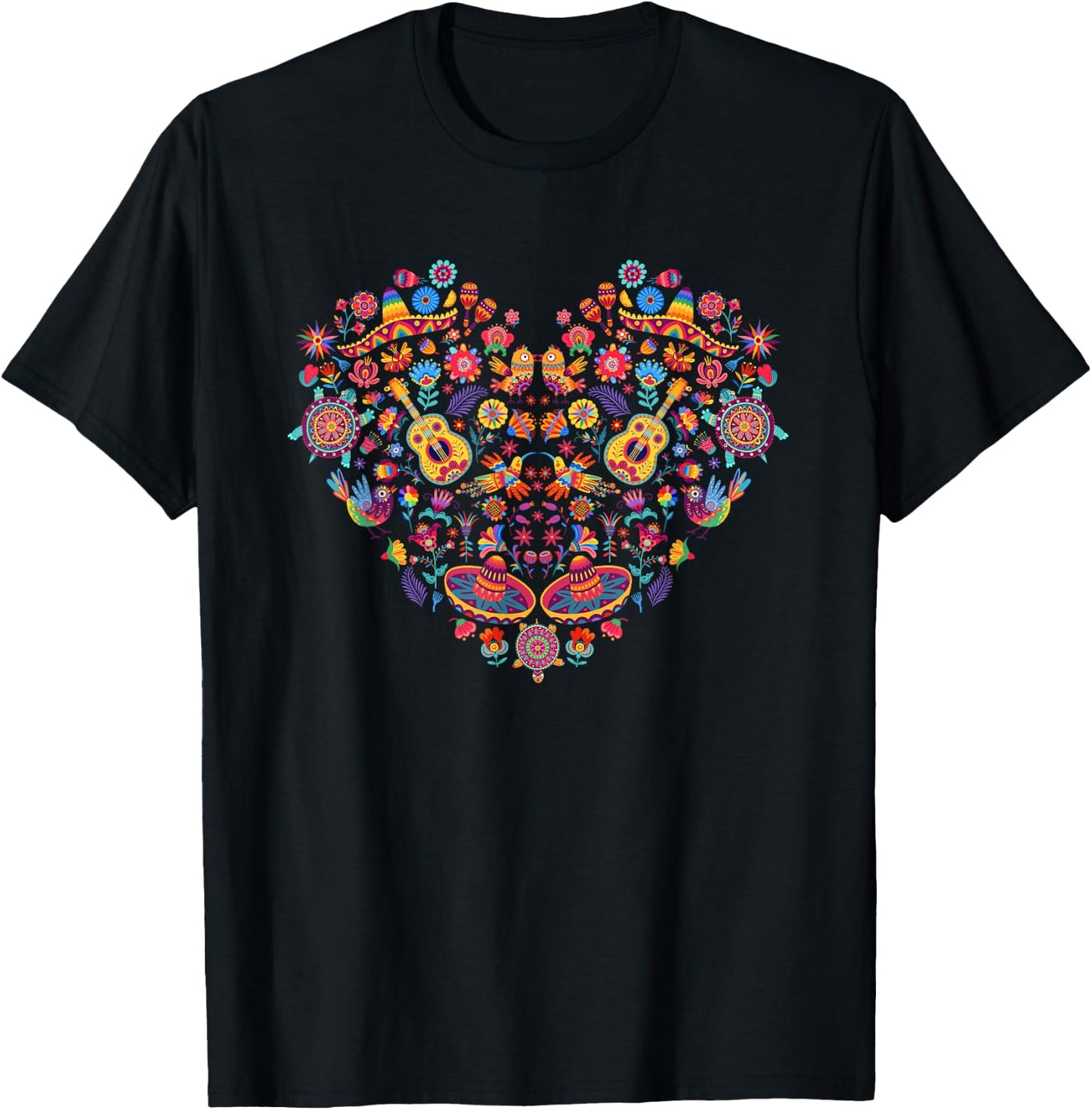 Alebrije, spirit animals, floral colorful design, latin art T-Shirt - T-Shirt | Black