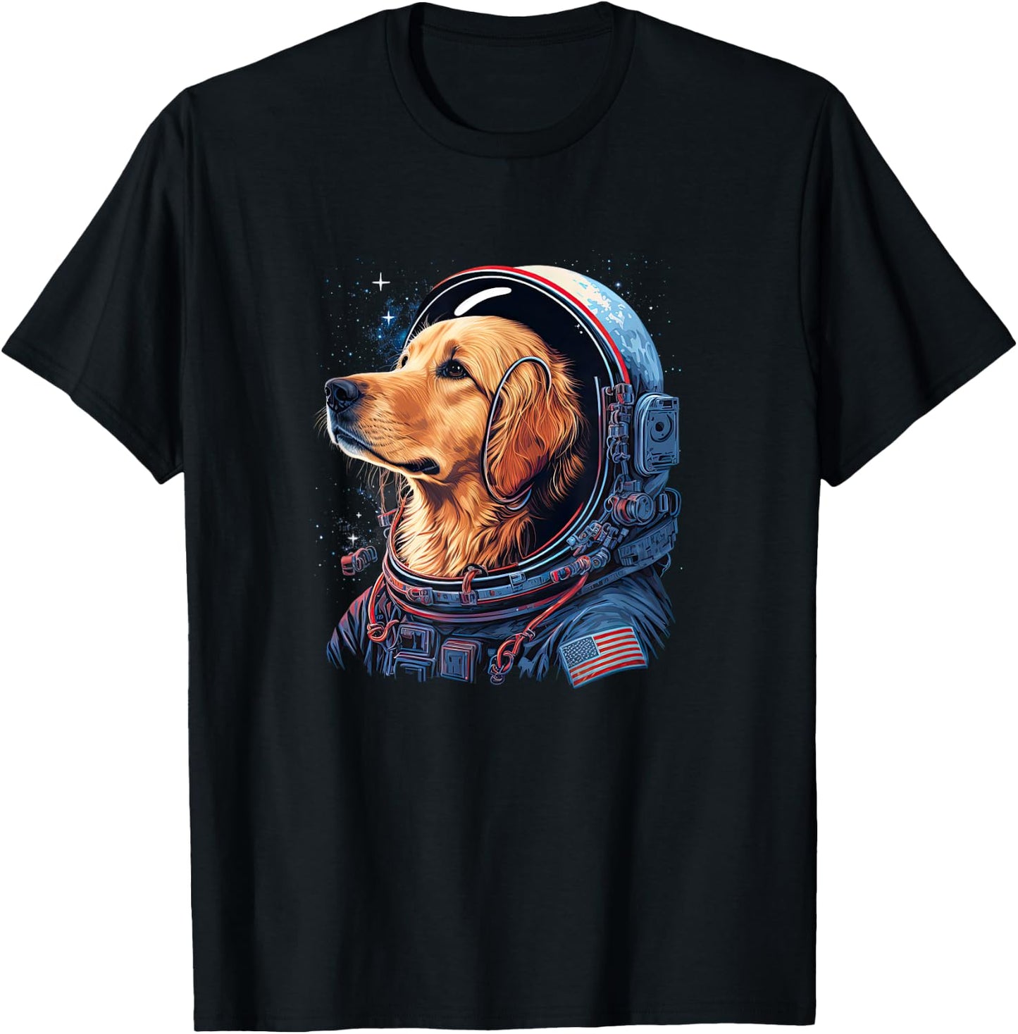 Funny Golden Retriever Astronaut in the space T-Shirt - T-Shirt | Black