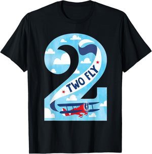 Two Fly 2 Years Old Birthday 2nd Bday Birthday Boy Airplane T-Shirt - T-Shirt | Black