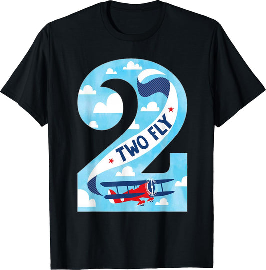 Two Fly 2 Years Old Birthday 2nd Bday Birthday Boy Airplane T-Shirt - T-Shirt | Black
