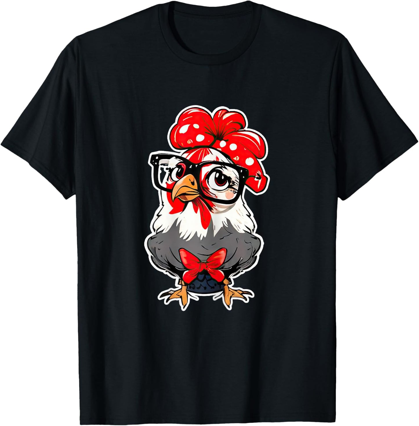Cute Chicken With Bandana Headband and Glasses Women Girl T-Shirt - T-Shirt | Black