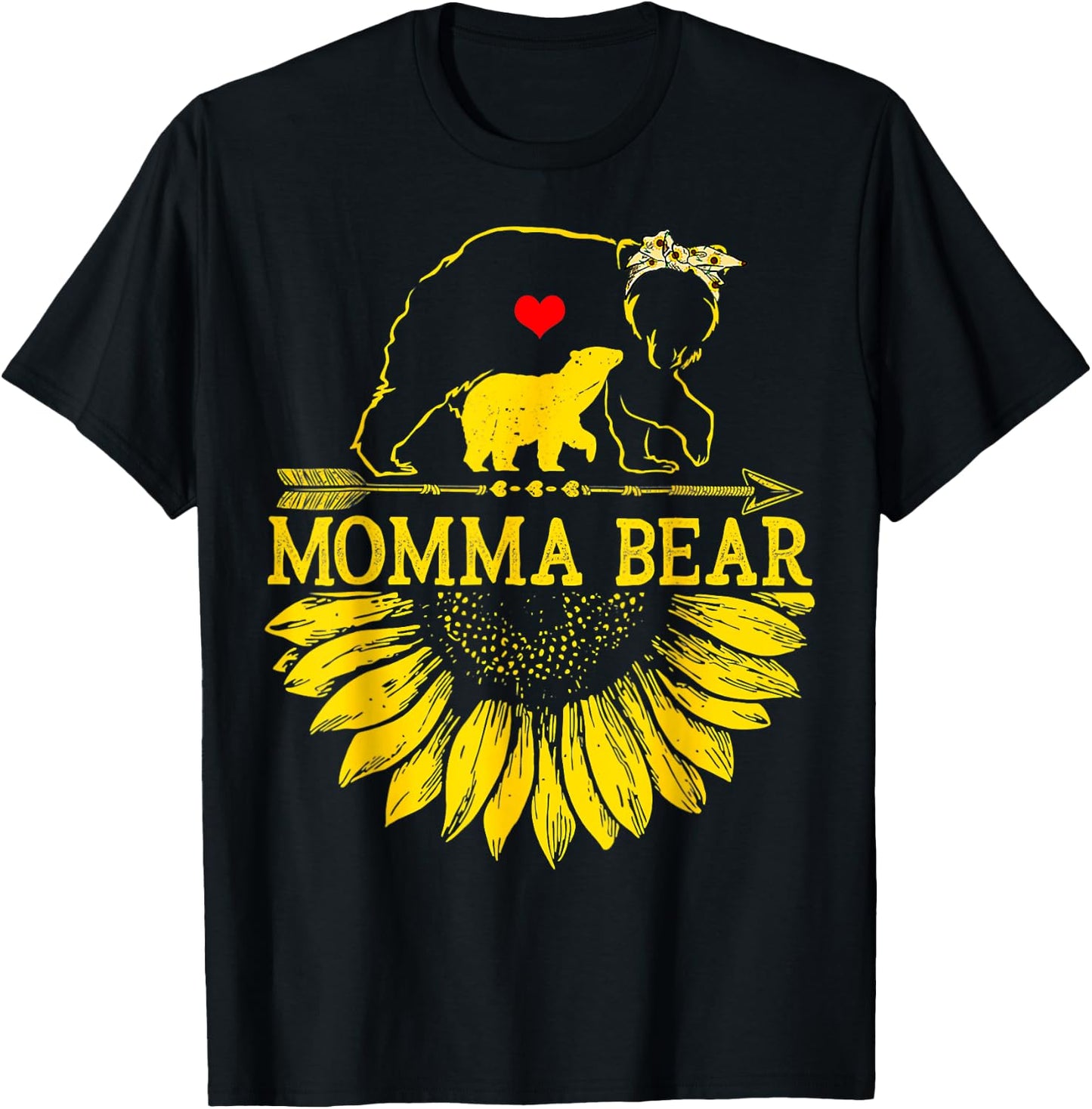 Momma Bear Mothers Day Sunflower Family T-Shirt - T-Shirt | Black