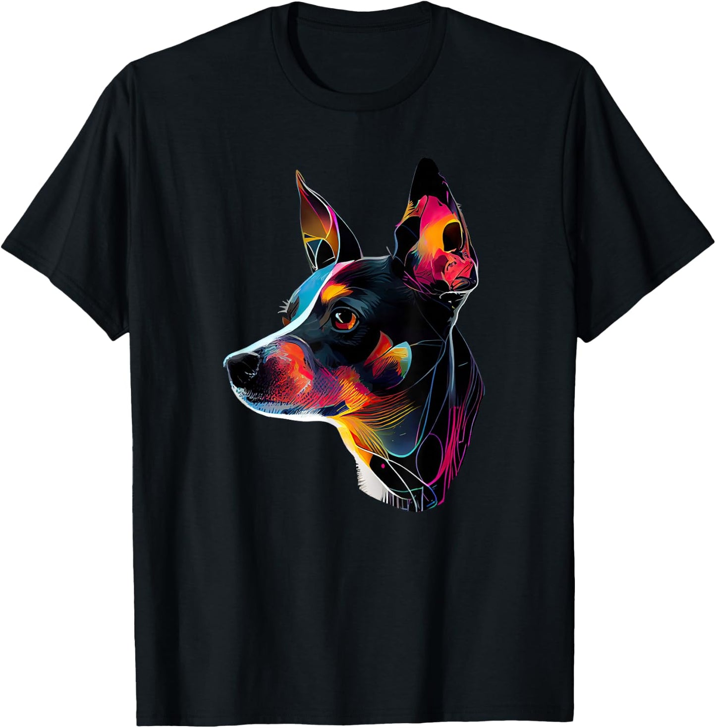 Rat Terrier Mom Designs Rat Terrier Pop Art - Black, Small - Rat Terrier Lovers, Women, -Adults, Short Sleeve, Classic Fit, Cotton 65% Polyester 35% T-Shirt - T-Shirt | Black