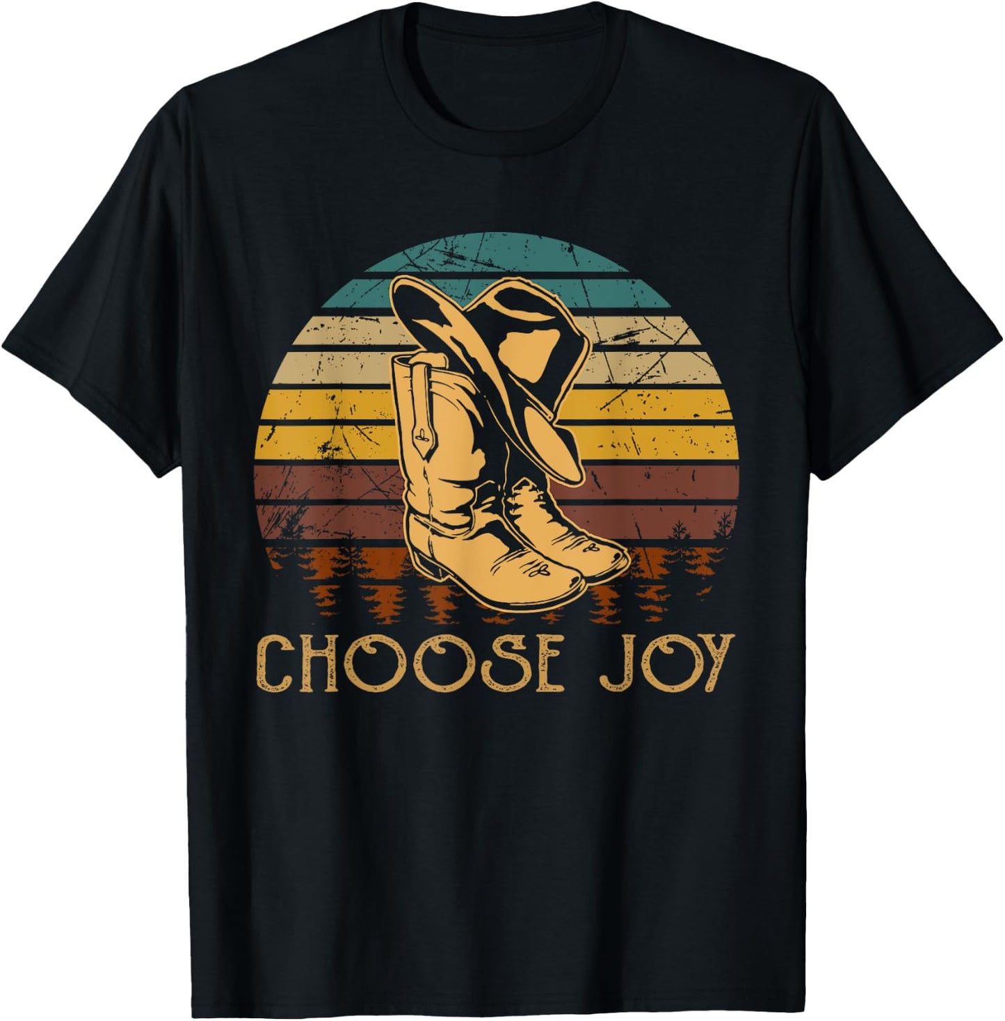 Chooses Joy Boot with Hat Cowboy T-Shirt - T-Shirt | Black