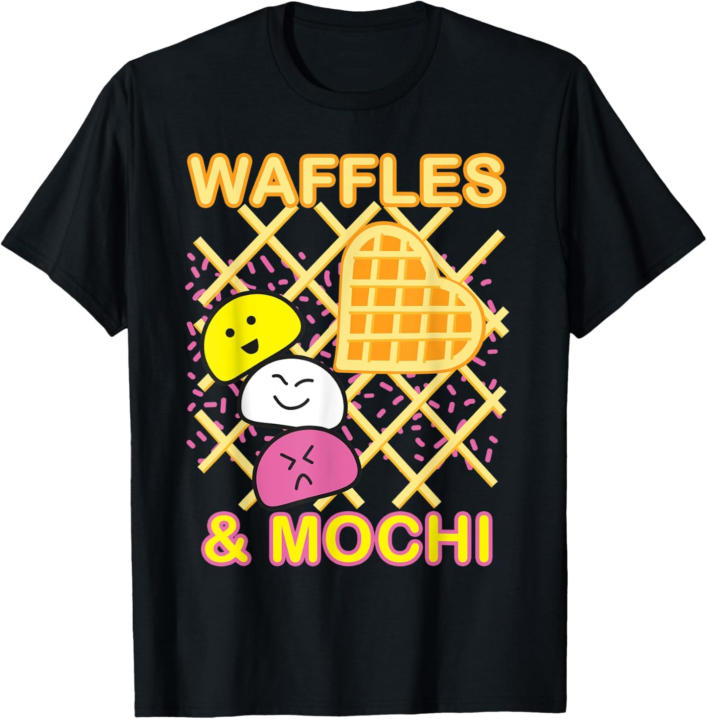 MOCHI and WAFFLES Cute Kawaii Japanese Ice cream Retro 90s Men Women Kids T-Shirt - T-Shirt | Black