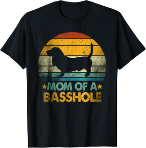 Vintage Basset Hound mom Retro Funny Mom Of A Basshole T-Shirt - T-Shirt | Black